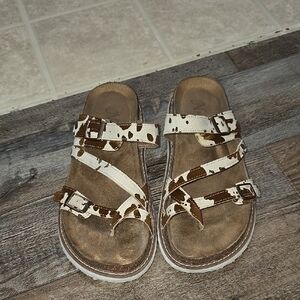 Brown and White Strappy Sandals